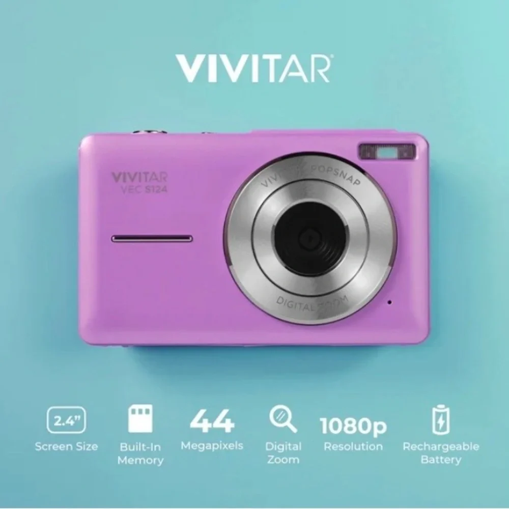 NEW Vivitar PopSnap Purple Digital Camera,44MP 1080P HD, 16X Zoom, Rechargeable